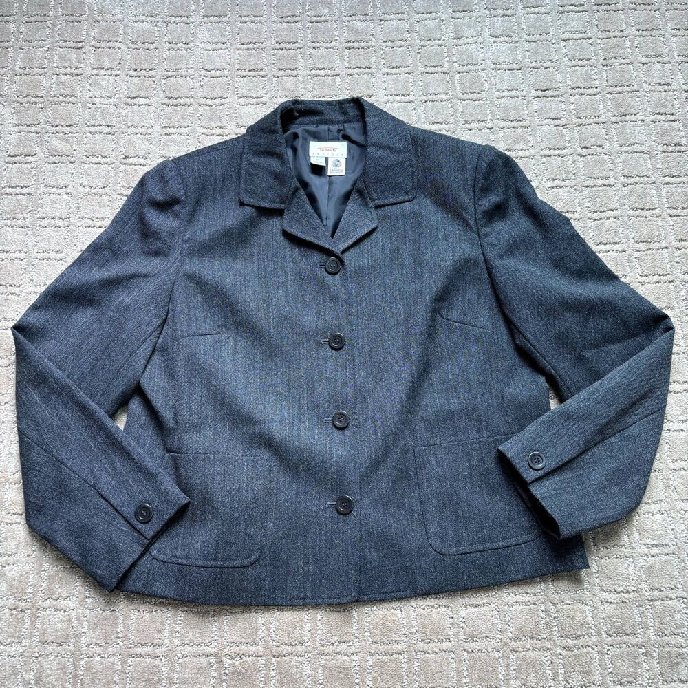 Talbots 100% Wool Blazer Jacket Woman's 12 Petite Gray Professional Career Work